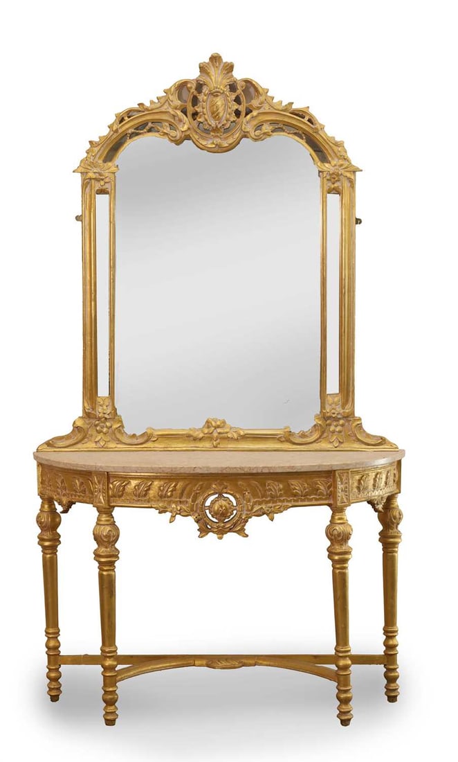 French style giltwood console table and mirror, (1 of 2)