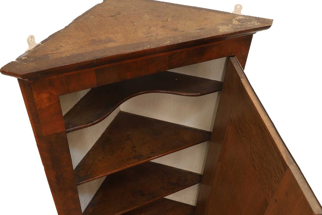 A George II walnut featherbanded corner cupboard, second quarter 18th century, - 2