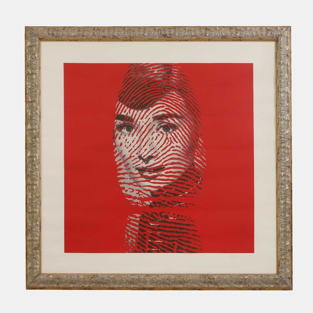 Zou Cao (Chinese, b.1975) Audrey Hepburn fingerprint portrait: Zou Cao (Chinese, b.1975) Audrey Hepburn fingerprint portrait screenprint in colours, signed and dated '2014' in pencil l.r. and numbered 7/99 89 x 90cm, framed and glazed Footnote: 邹操