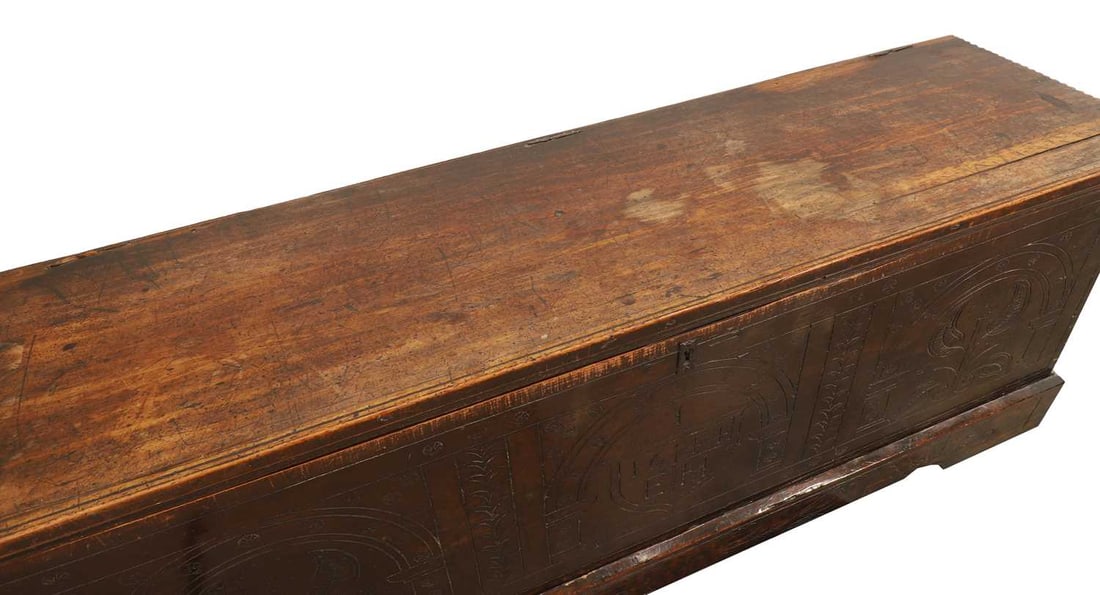 A carved wooden chest, - 2