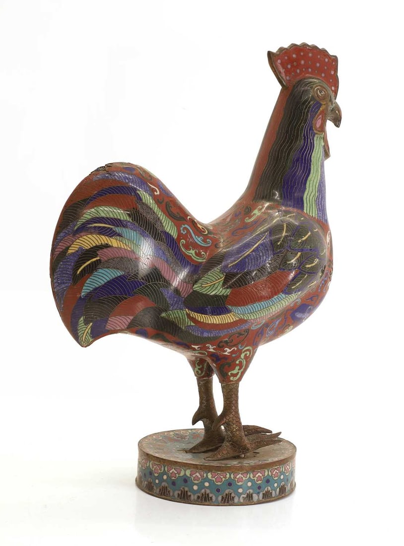 A Chinese cloisonné enamel model of a rooster, 20th century, - 2