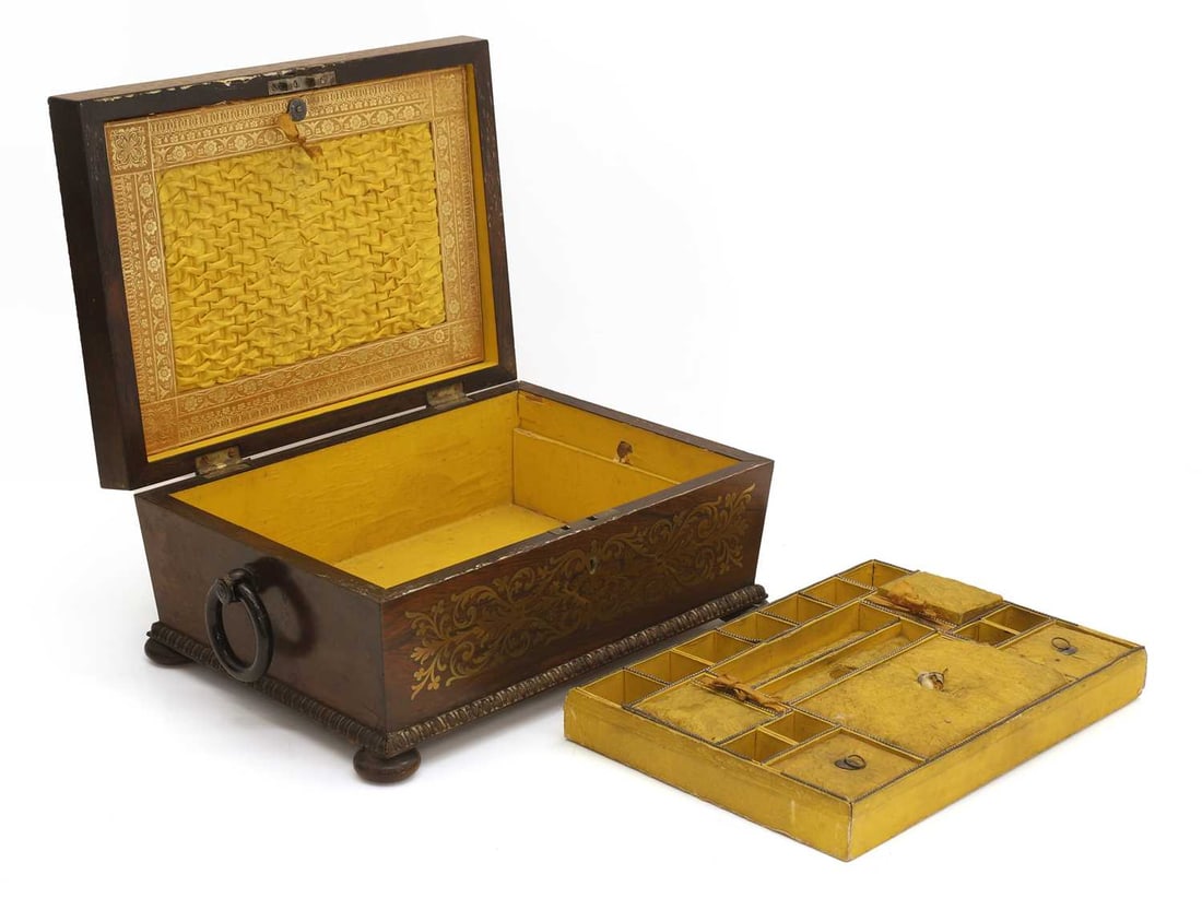 A Regency rosewood and cut-brass inlaid box, early 19th century, - 2
