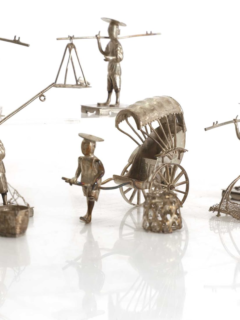 A collection of six Chinese sterling silver street vendors, 20th century, - 2