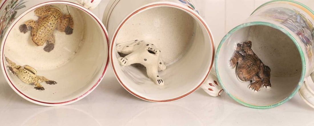 A cockfighting puzzle jug, 19th century, probably by Elsmore and Forster, - 2