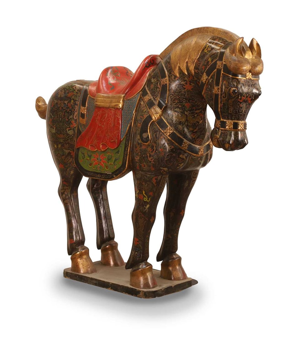 A large lacquered wooden horse, 20th century, Chinese, - 2