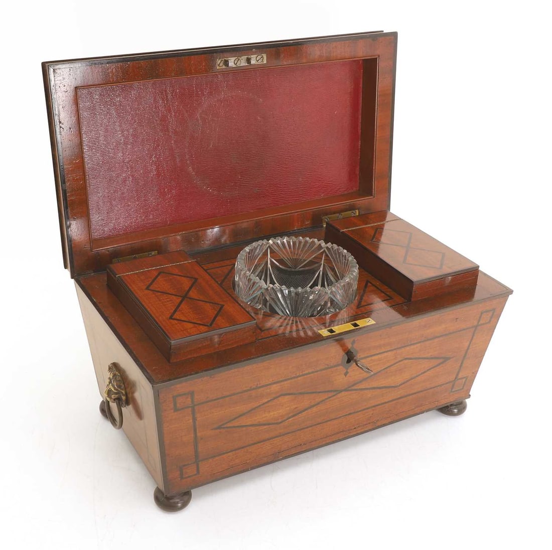 A Regency strung mahogany tea caddy, of sarcophagus shape, - 2