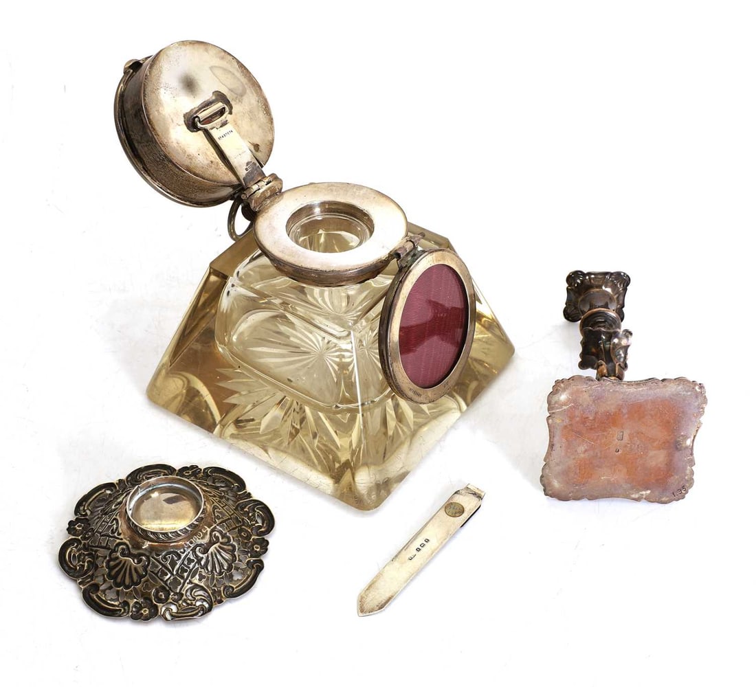A collection of silver desk items, - 2
