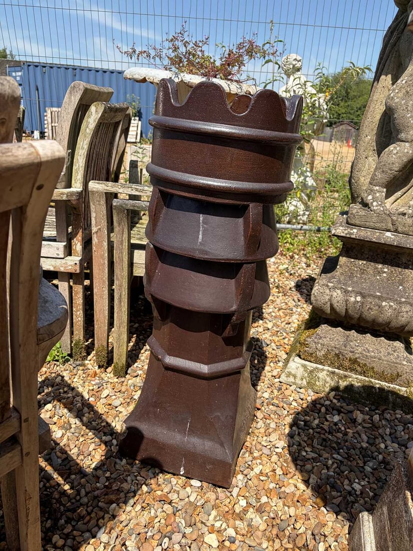 A pair of large salt glazed chimney pots, 19th century, - 4