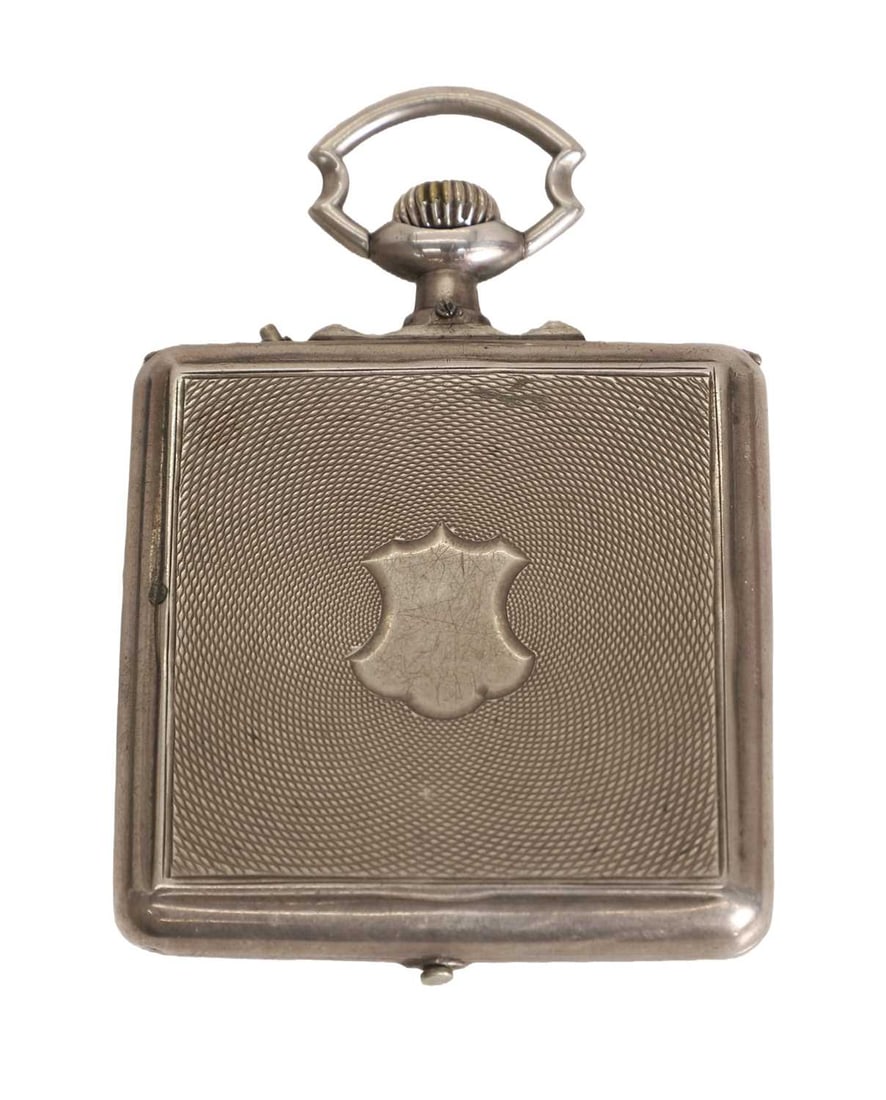 Eterna, a silver square pocket watch alarm, - 2