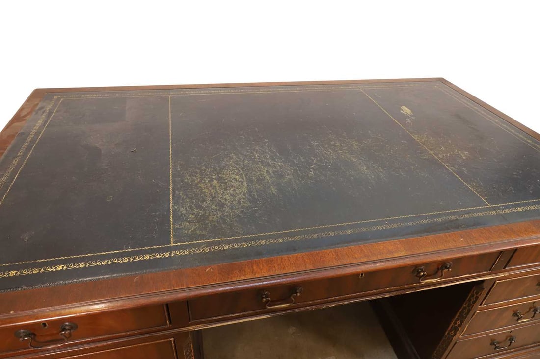 A mahogany and leather inset partners desk, - 2