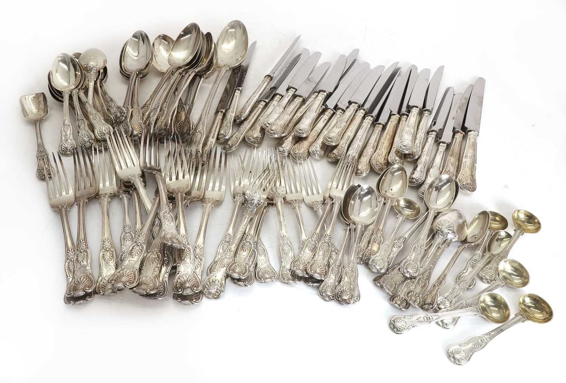 A composed silver King’s pattern table service for twelve place settings, 19th century and lat - 2