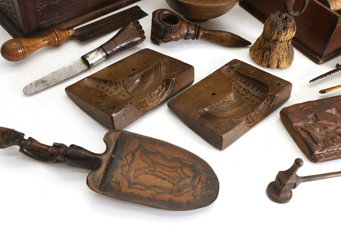 A collection of interesting treen ware, 19th century and later, - 3