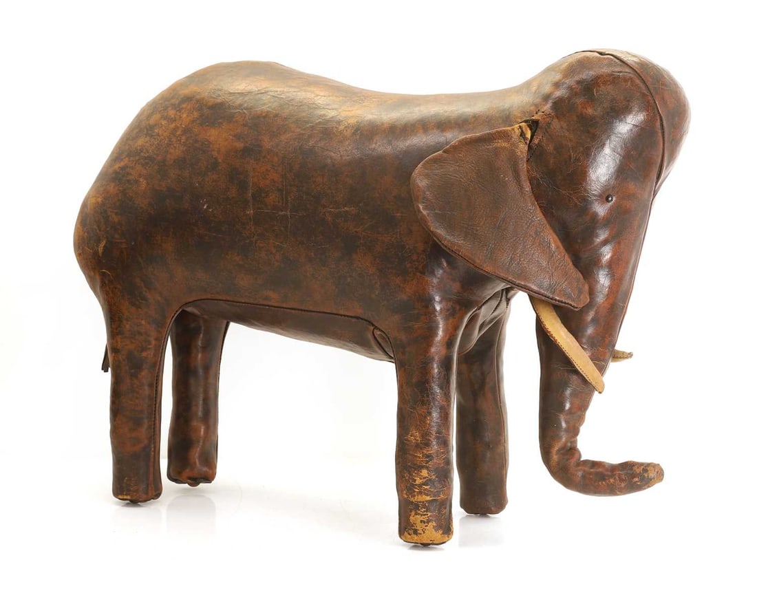 A leather elephant footstool, 20th century, probably retailed by Liberty of London, - 2