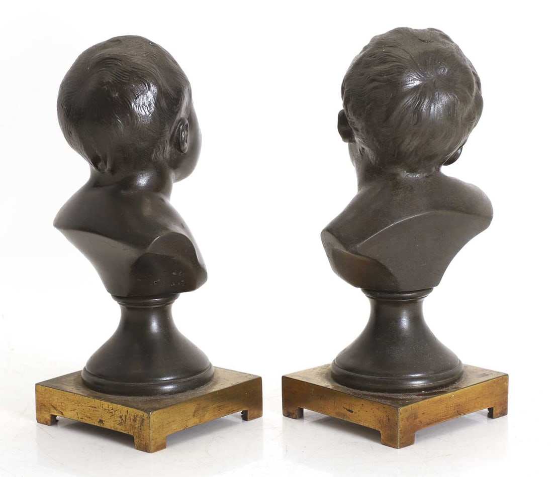A pair of bronze busts of young children, late 19th century, - 2