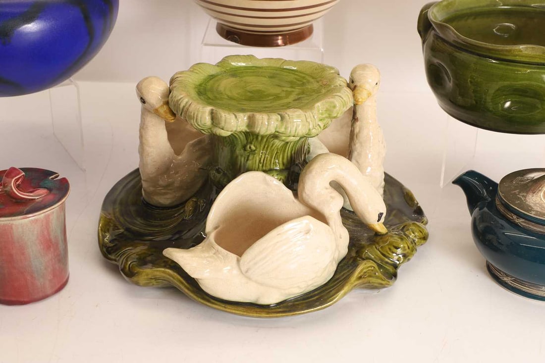 An unusual Bretby pottery 'Swan' stand centrepiece, late 19th century, - 2