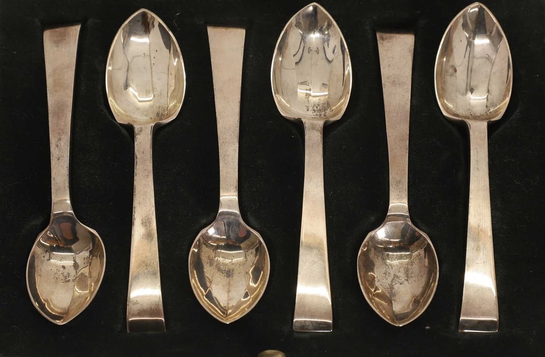 A cased set of twelve enamelled teaspoons, by Lars W Borke, - 3