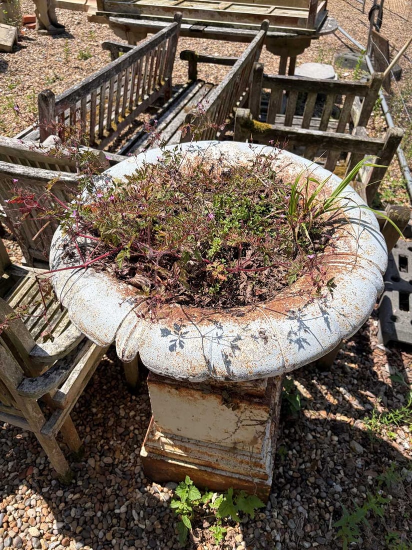 A large shallow cast iron urn, 19th century, - 2