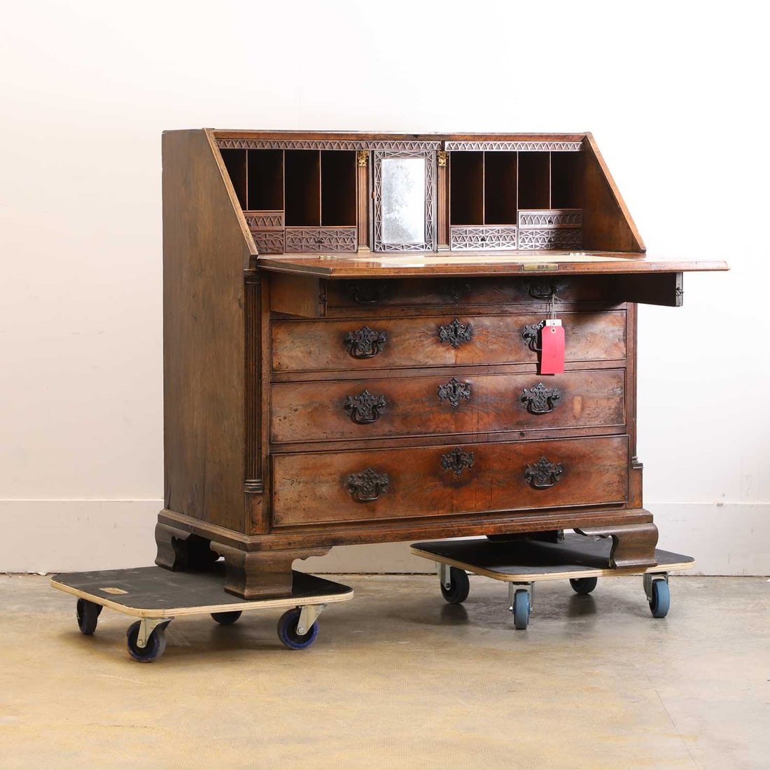 A George III mahogany bureau, circa 1780, - 2