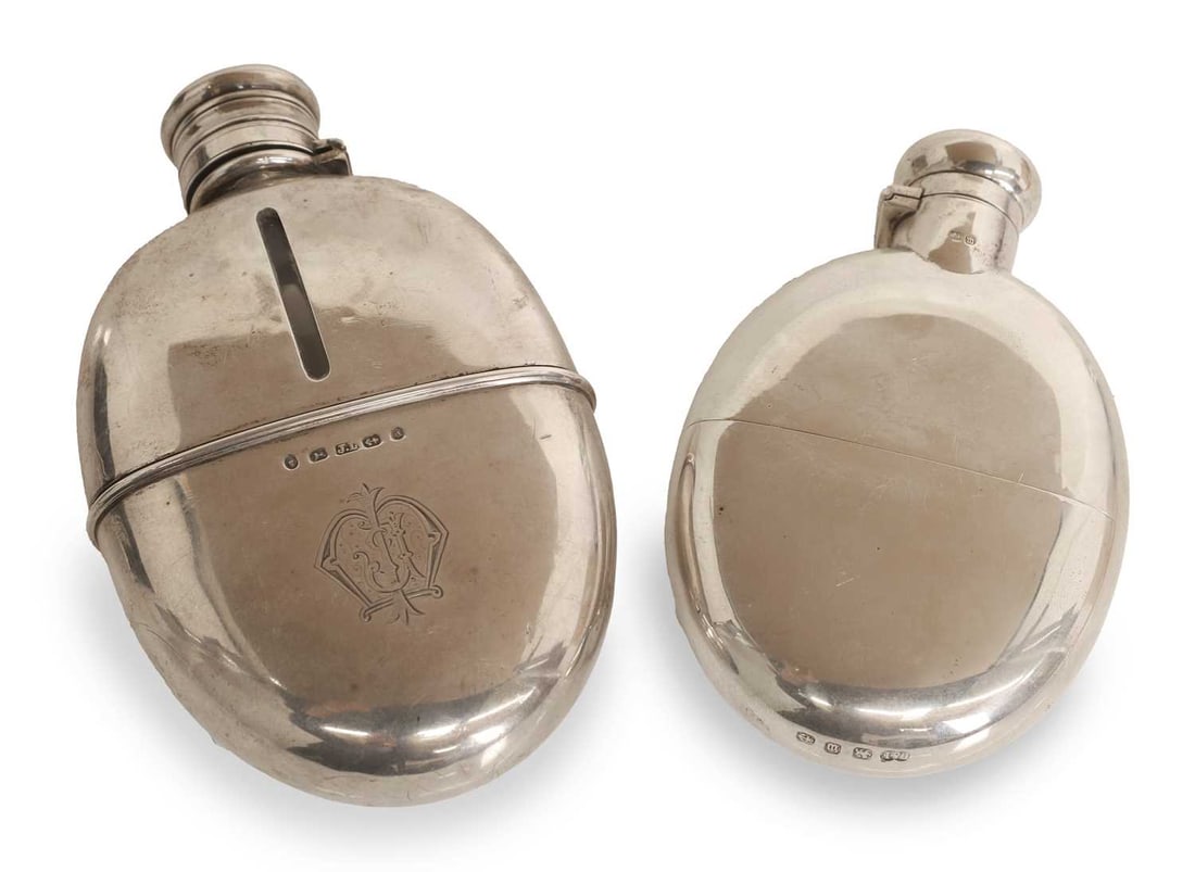 Two silver hipflasks, Birmingham 1900 and Sheffield 1904, - 2