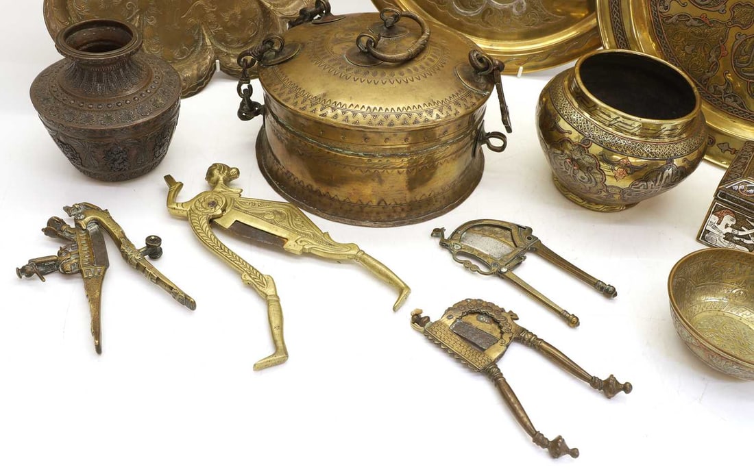 A collection of Middle Eastern and Far Eastern brass and copper items, circa 1900, - 2