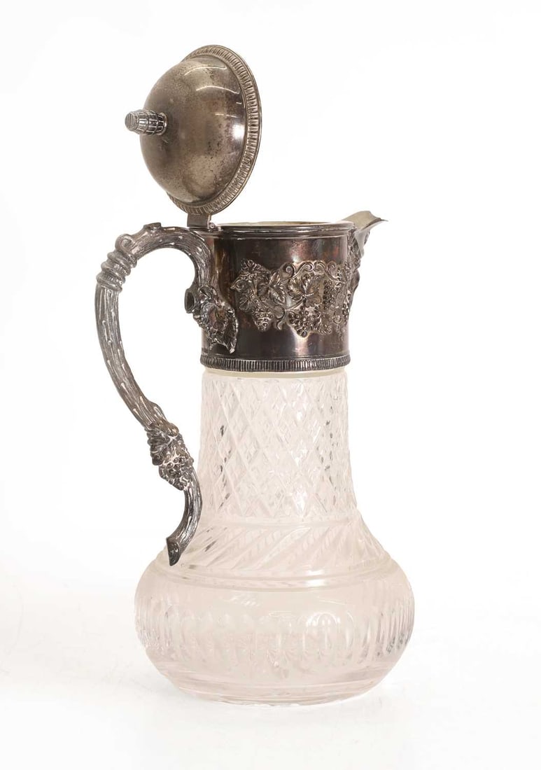 A Portuguese moulded glass claret jug, with a silver mount handle and cover, - 2