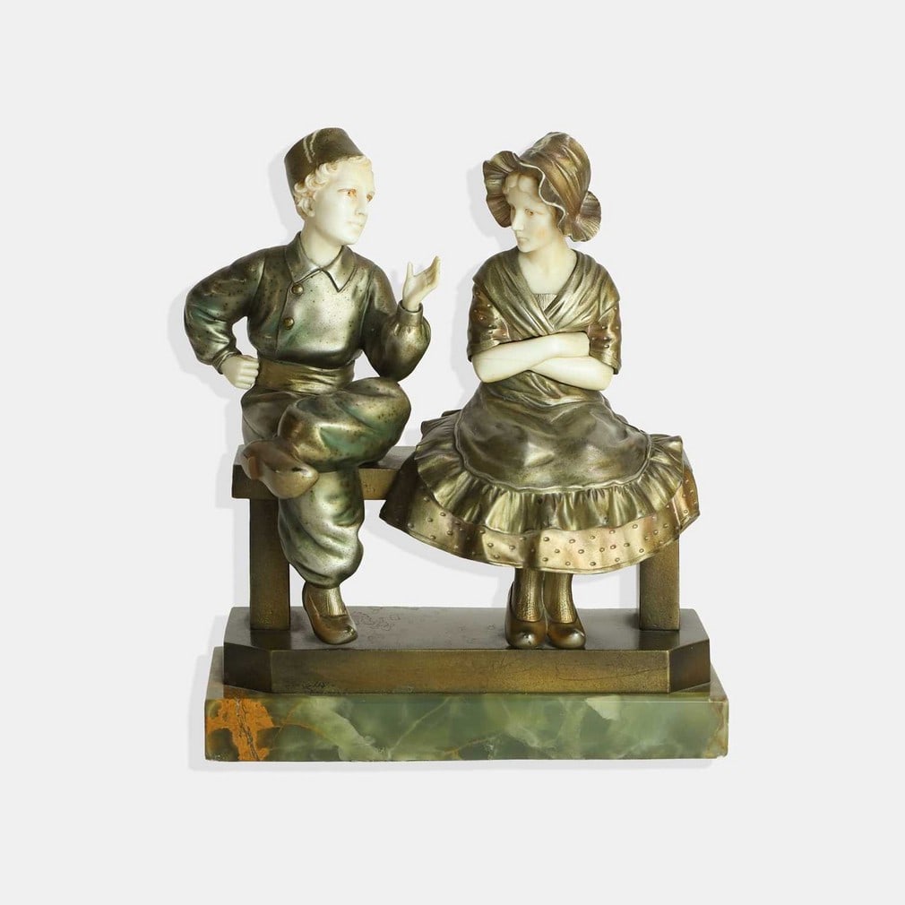 ▲ Professor Otto Poertzel (German, 1876-1963), an Art Deco ivory and cold-painted bronze (1 of 3)