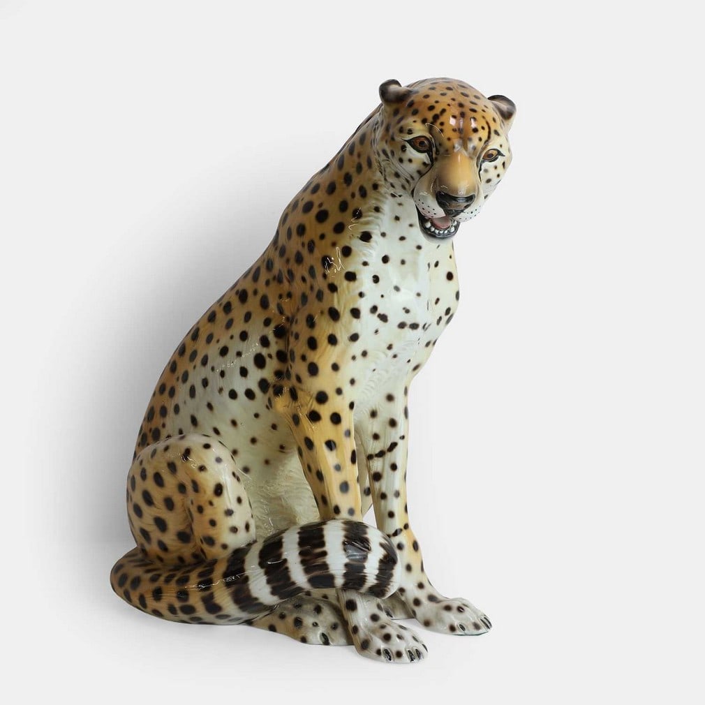 Ronzan, a painted ceramic cheetah, (1 of 2)