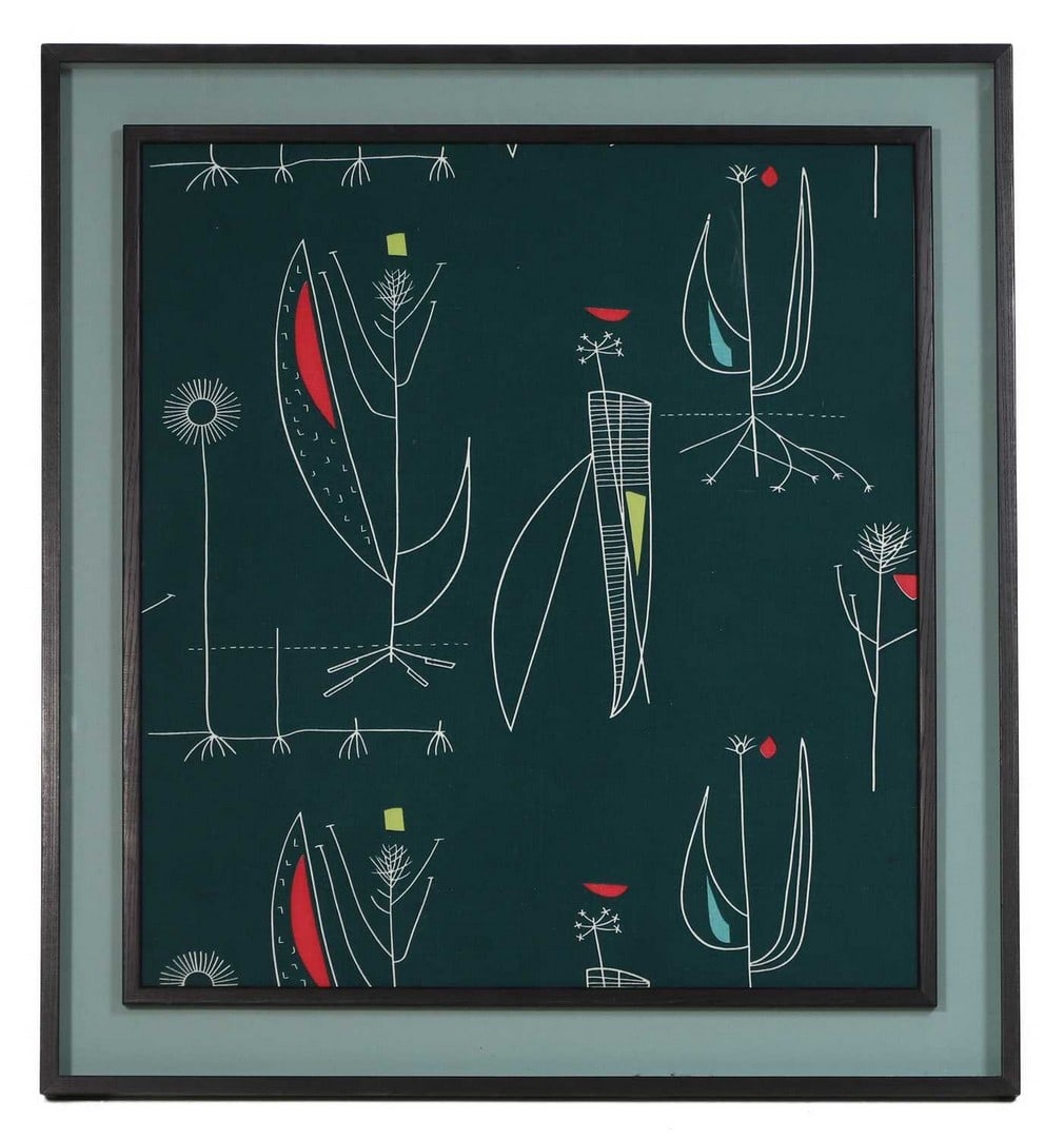 Lucienne Day (British, 1917-2010), 'Herb Anthony',: Lucienne Day (British, 1917-2010), 'Herb Anthony', designed in 1965, screenprinted cotton (67 x 60cm; framed and glazed 83.5 x 76.5cm) Footnote: Exhibited: Messums, 'Women Designers of the Twentieth