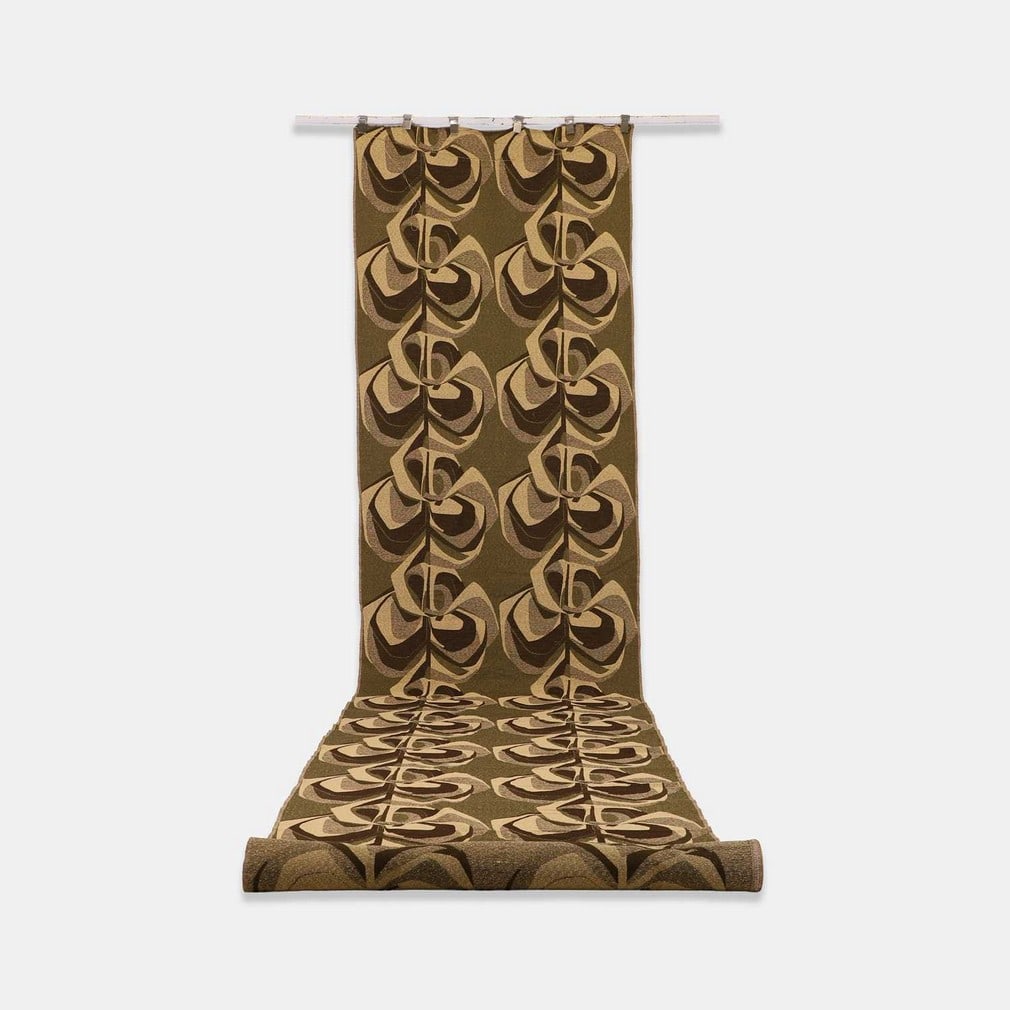 John Wright for Edinburgh Weavers, 'Kabadi',: John Wright for Edinburgh Weavers, 'Kabadi', designed in 1968, a jacquard, rayon and cotton furnishing fabric (1180 x 120cm approximately) Condition Report: Fair overall, ends frayed and not stitched.