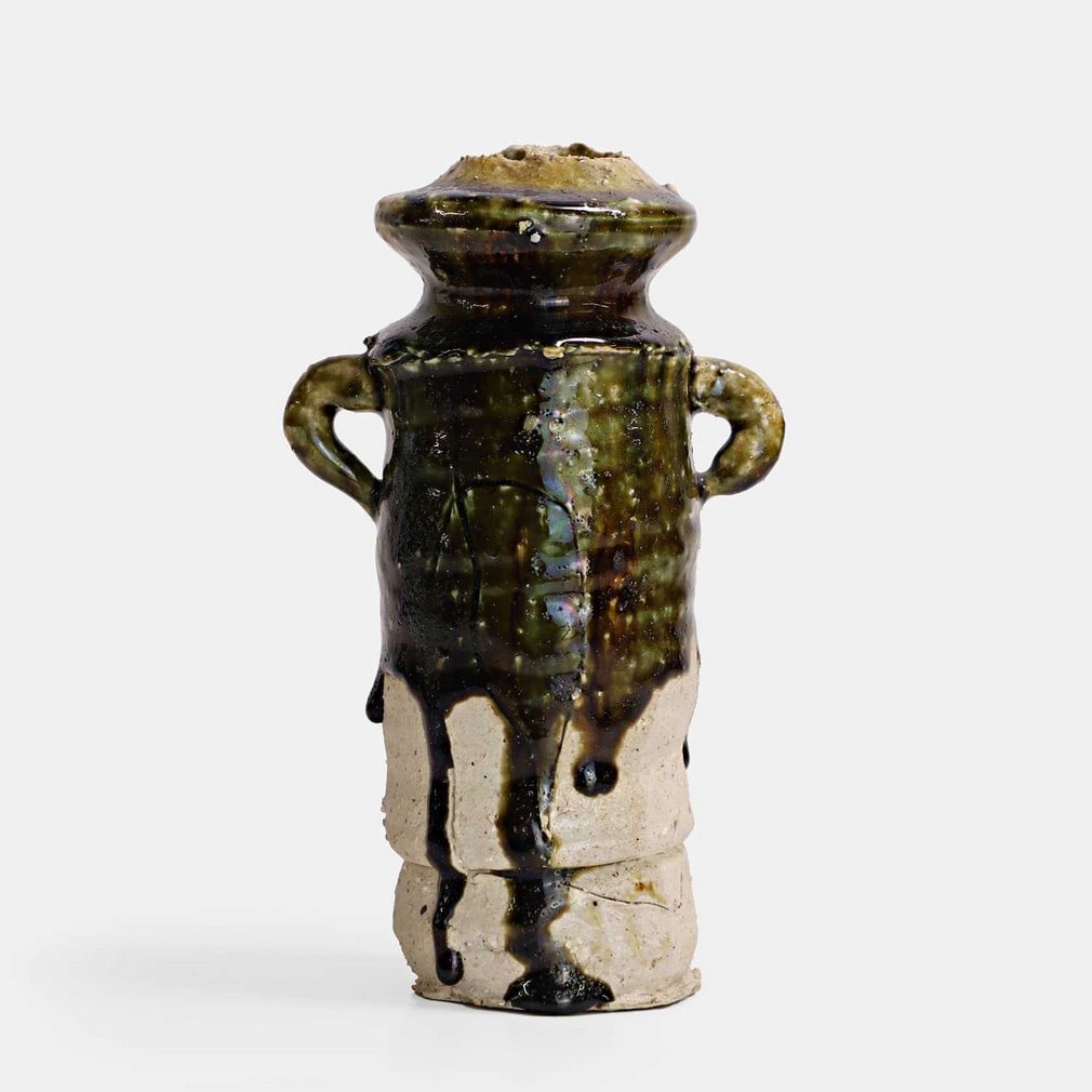 Koie Ryoji (Japanese, 1938-2020), an 'Oribe'-style flower vase, (1 of 3)