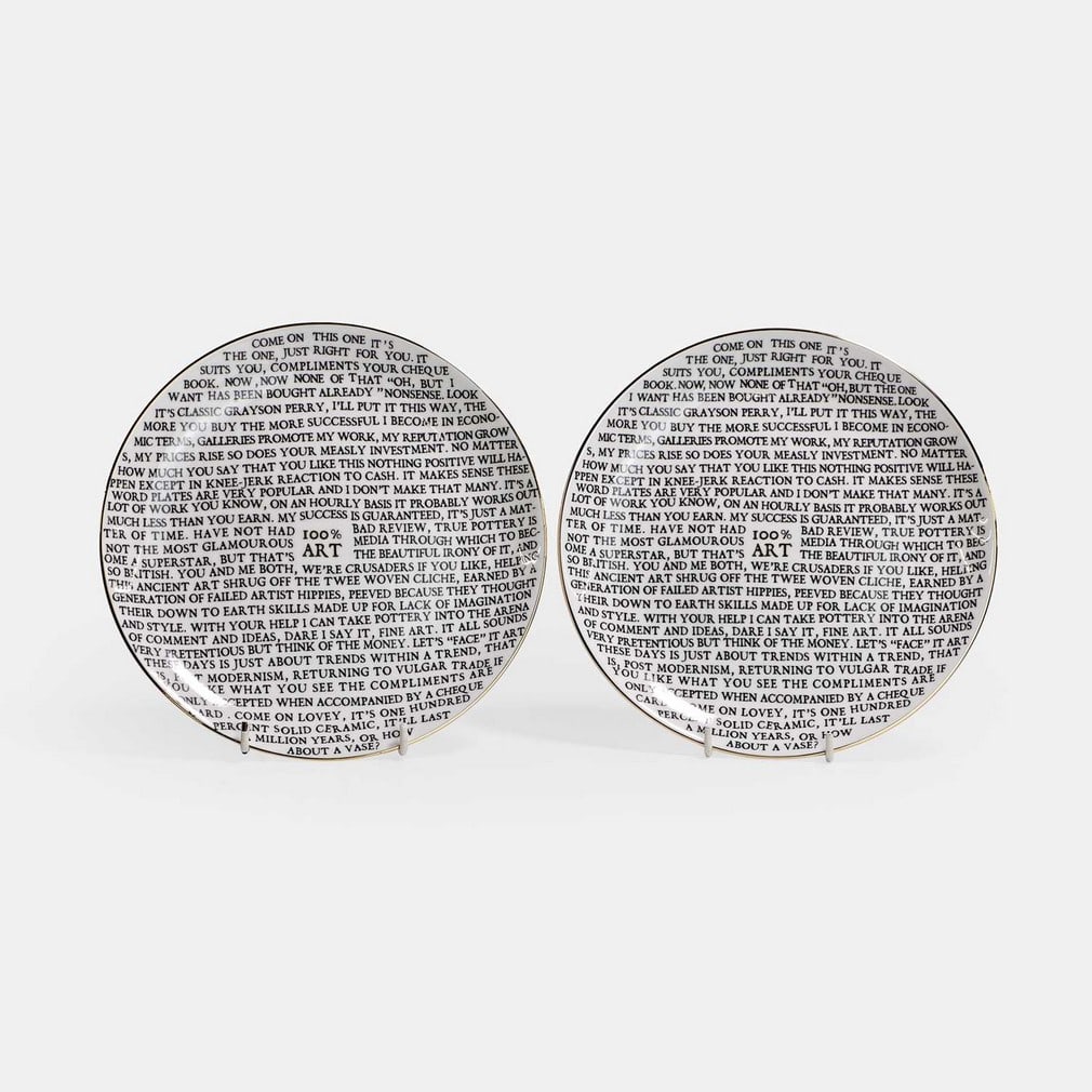 Sir Grayson Perry RA (British, b.1960), a pair of '100% Art' plates, (1 of 3)