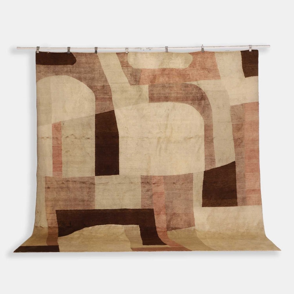 Gideon Hatch, a rug,: Gideon Hatch, a rug, of recent manufacture, woven with an abstract pattern in brown and neutral tones (345 x 320cm) Condition Report: The rug has been professionally cleaned.
