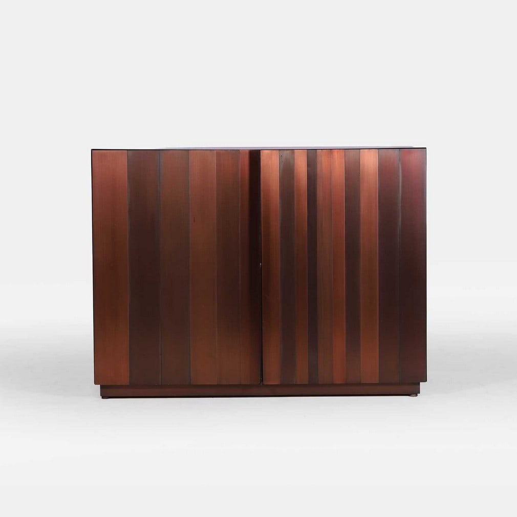 Bartoli Design for Laurameroni, an 'ST 01' sideboard,: Bartoli Design for Laurameroni, an 'ST 01' sideboard, of recent manufacture, from the 'Stars Collection', of rectangular form, the exterior decorated with a series of burnished copper strips, with