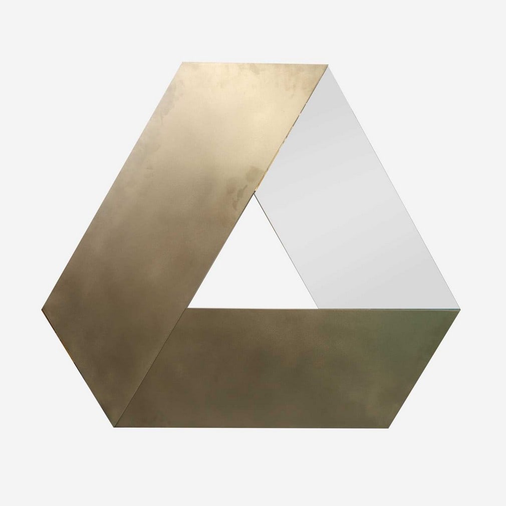 ▲ Laurent Muller (French, b.1975), a 'Moebius' mirror,: ▲ Laurent Muller (French, b.1975), a 'Moebius' mirror, designed in 2016, of truncated triangular form, stainless steel and mirrored glass, numbered '1/20', inscribed 'Moebius Laurent Muller'
