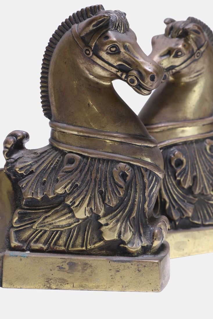 A pair of brass chenets, 20th century, French, - 2