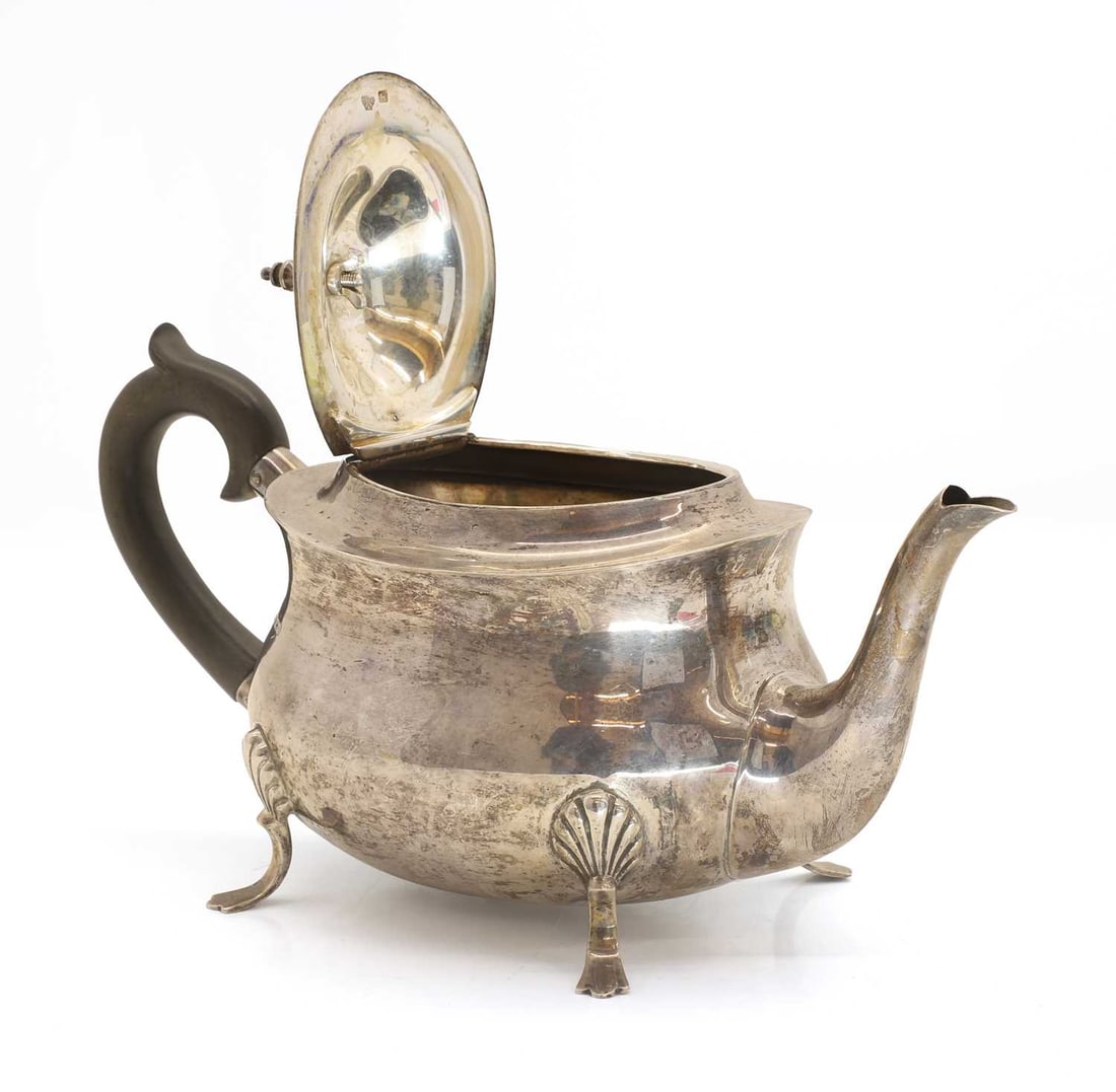 A silver teapot, - 2