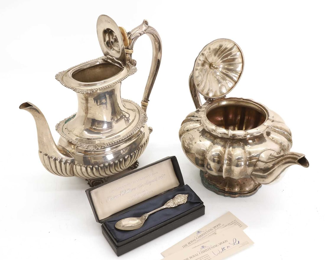 Two silver teapots, - 2