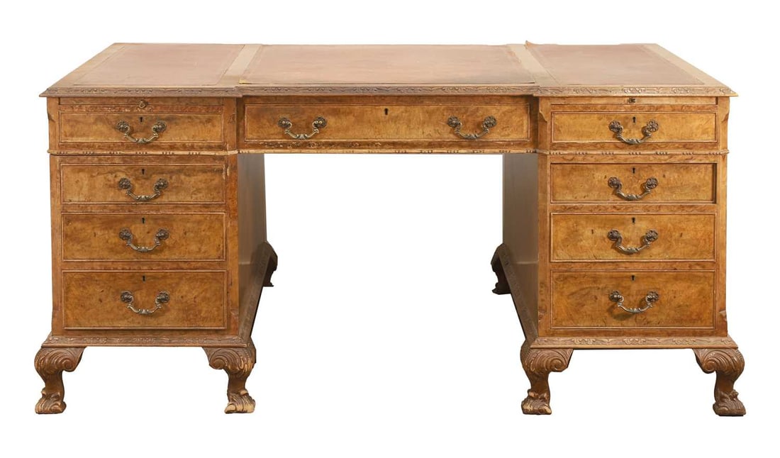 A pair of George III style walnut partners desks, 20th century, - 2
