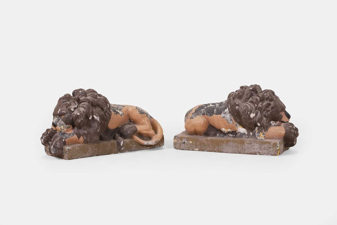 A pair of composition stone Canova lions, 20th century, - 3