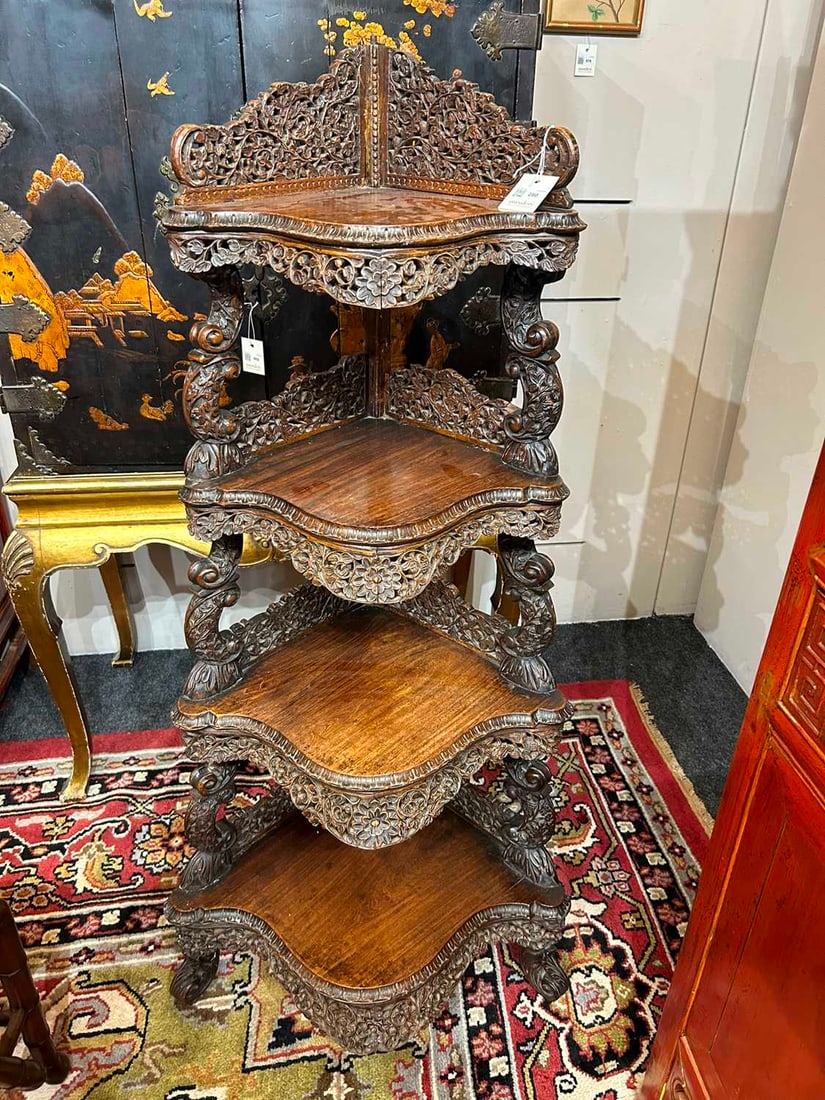 An Anglo-Indian hardwood corner étagère, late 19th century, - 11
