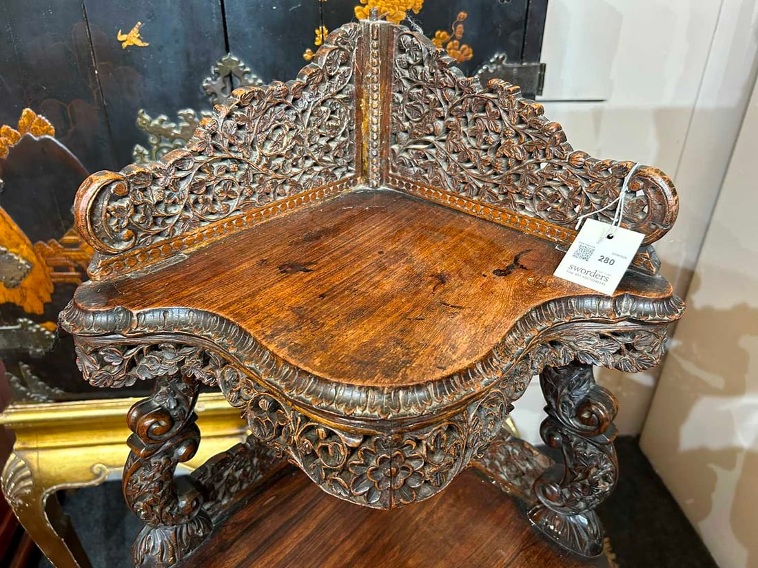 An Anglo-Indian hardwood corner étagère, late 19th century, - 9