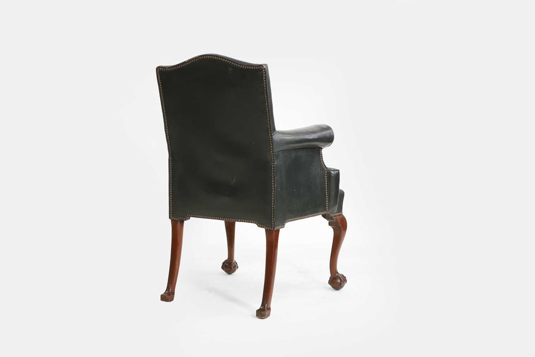 A mahogany and leather armchair in the George II taste, early 20th century, - 3