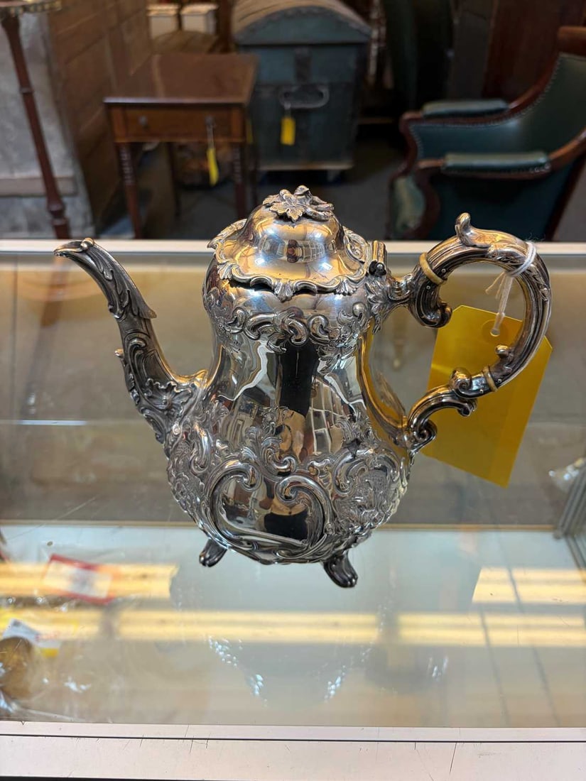 A silver coffee pot, - 4