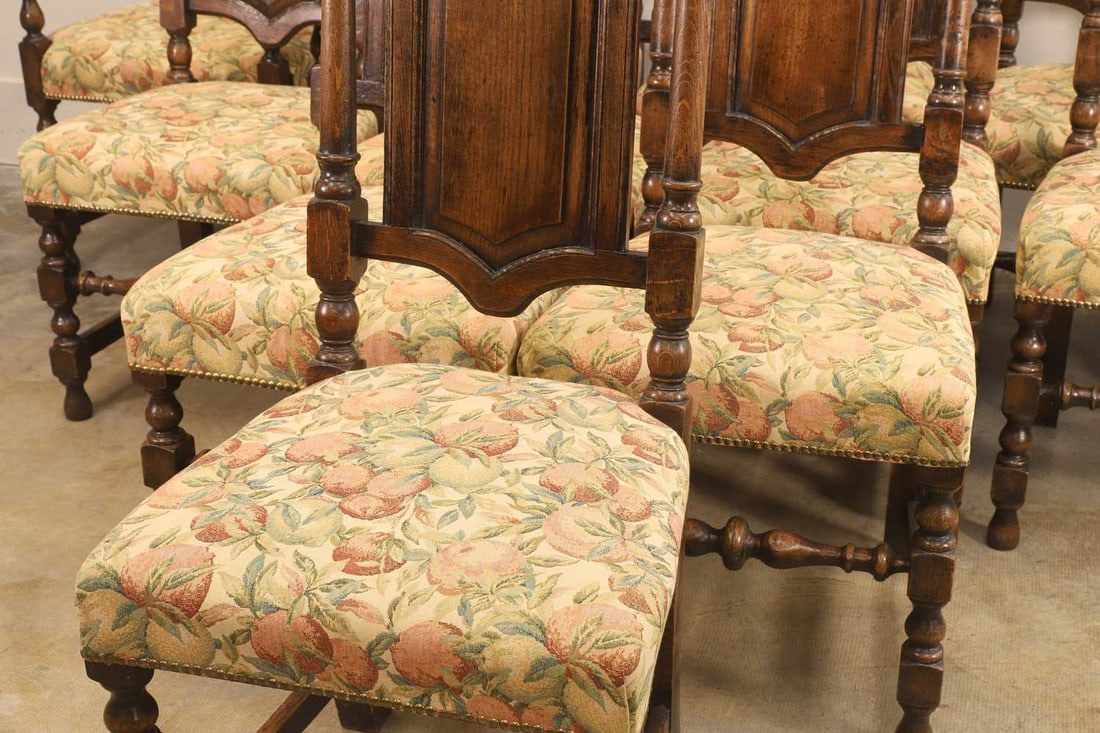 A set of twelve oak dining chairs, 20th century, - 2