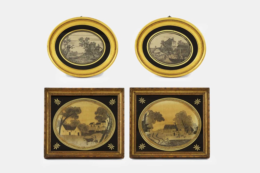 Two pairs of Regency silkwork pictures, early 19th century, (1 of 9)