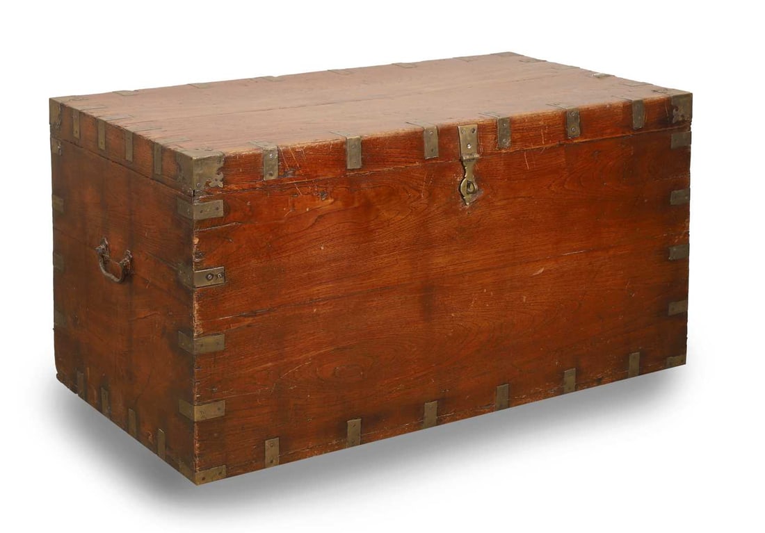 An export brass-bound chest, 20th century, (1 of 2)