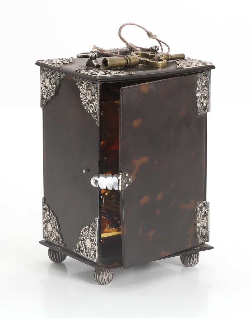 A small tortoiseshell and silver mounted carriage clock, - 2