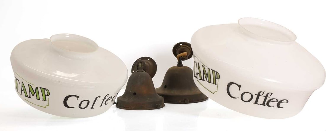 A pair of Camp Coffee opaline ceiling lights, early 20th century, (1 of 1)