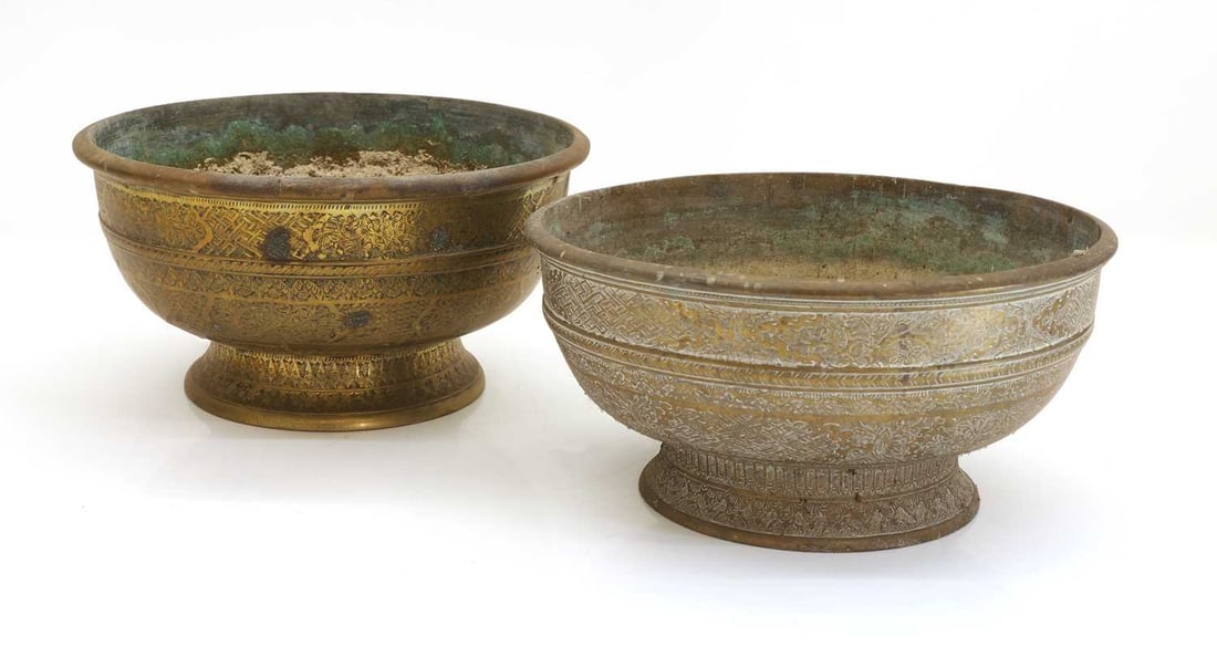 Two brass pedestal bowls, 19th-20th century, possibly Indonesian, - 2