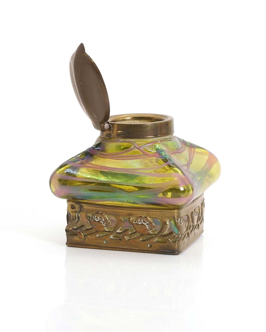 An Art Nouveau Austrian glass inkwell, 20th century, - 2